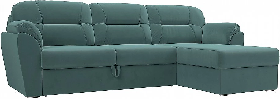 Угловой диван с ящиком для белья Бостон Плюш Бирюза