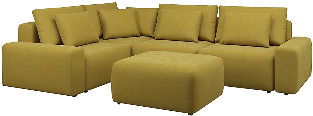 Угловой диван с подушками Гунер-1 Плюш Мастард
