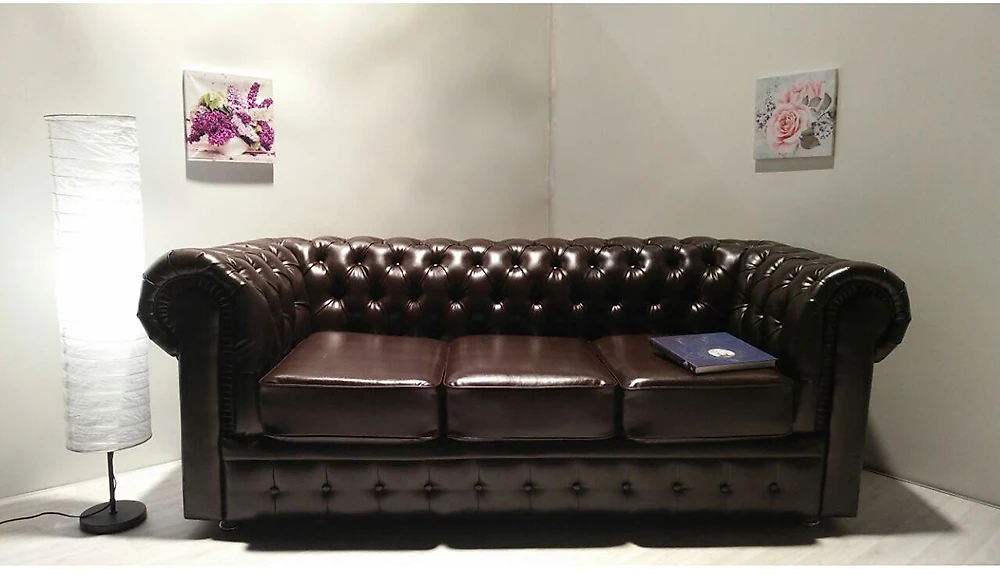 Прямой диван в гостиную Честерфилд-3 Браун