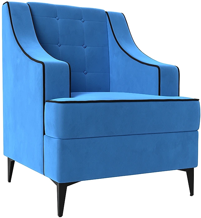 Кресло в спальню Марк Велюр Голубой-Черный