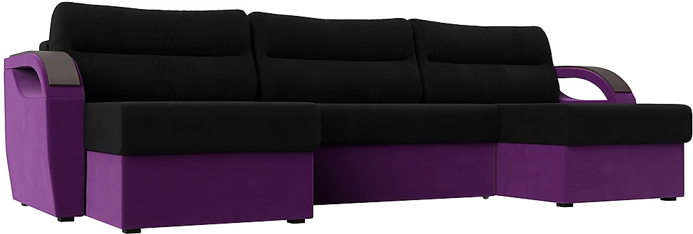 Угловой диван с ящиком для белья Форсайт Вельвет Блэк-Фиолет