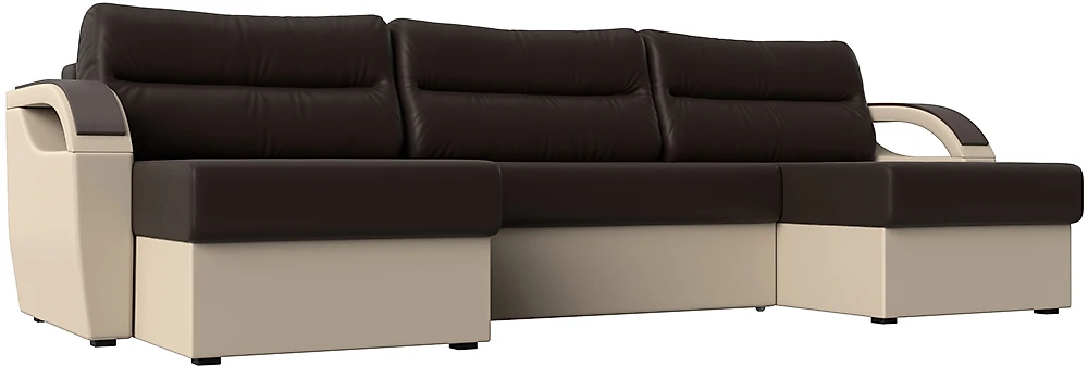 Раскладной кожаный диван Форсайт Микс Браун