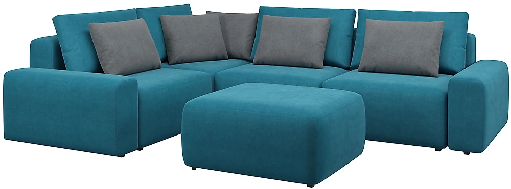 Угловой диван с подушками Гунер-1 Плюш Азурит нераскладной