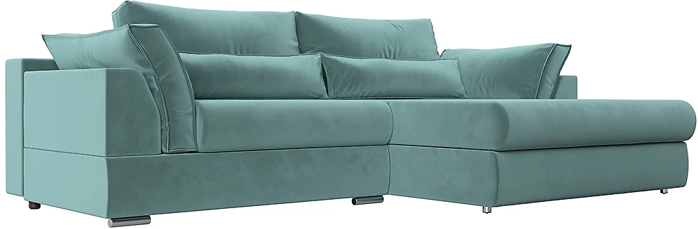 Угловой диван с независимым пружинным блоком Пекин Велюр Бирюза