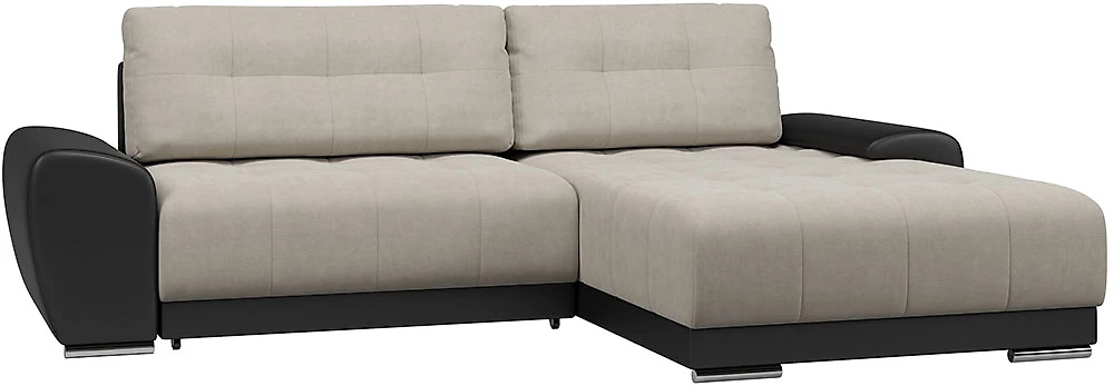 Угловой диван с кожанными подлокотниками Пуэрто Плюш Крем Блэк