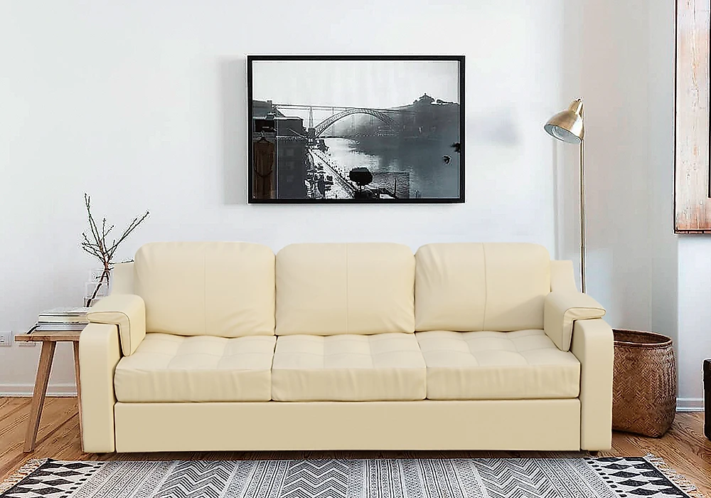 Бежевый прямой диван Берета Дизайн 3 кожаный
