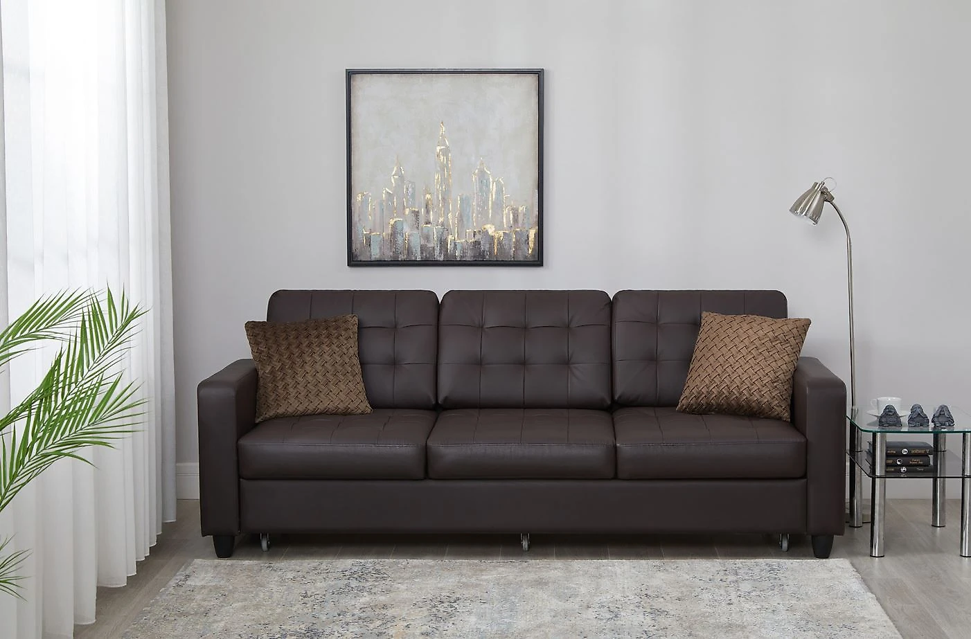 Чёрный кожаный диван кожаный Камелот Дизайн 4