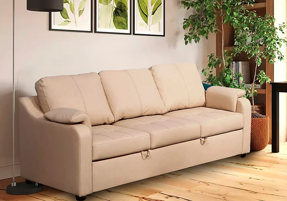 Бежевый прямой диван Берета Дизайн 7 кожаный