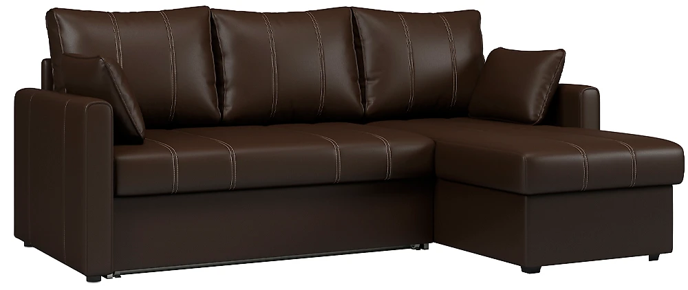 Каштановый угловой диван Риммини Дизайн 5 кожаный