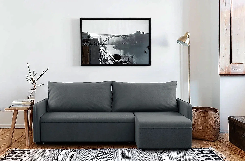 Угловой диван с независимым пружинным блоком Дюссельдорф Плюш Графит