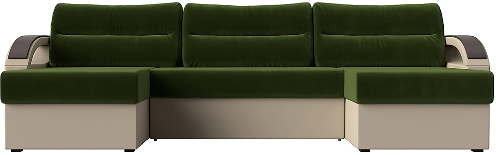 Угловой диван с подушками Форсайт Вельвет Микс Грин-Беж