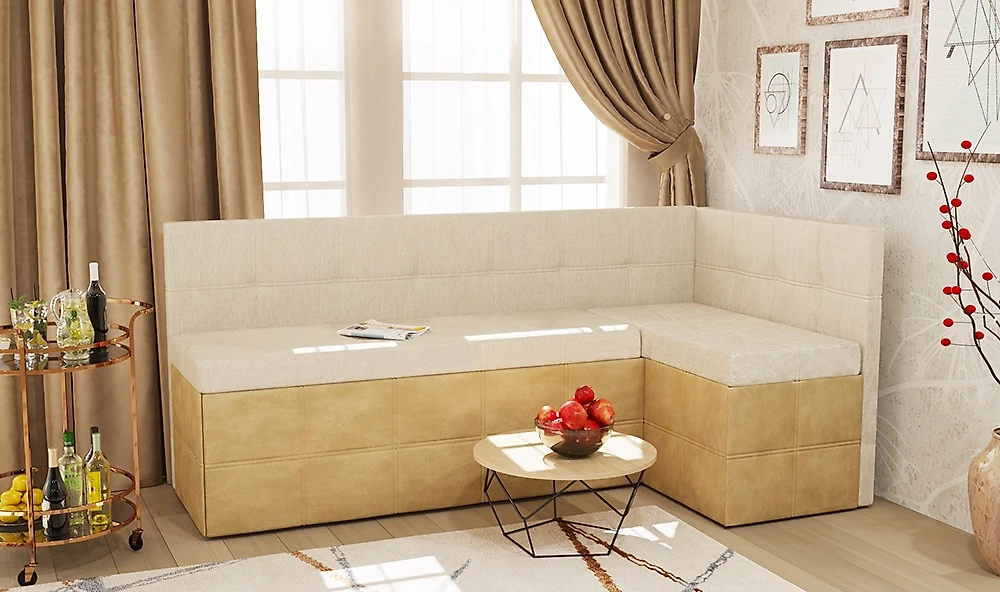 Двухместный диван на кухню Токио (Домино) Комби Милк угловой
