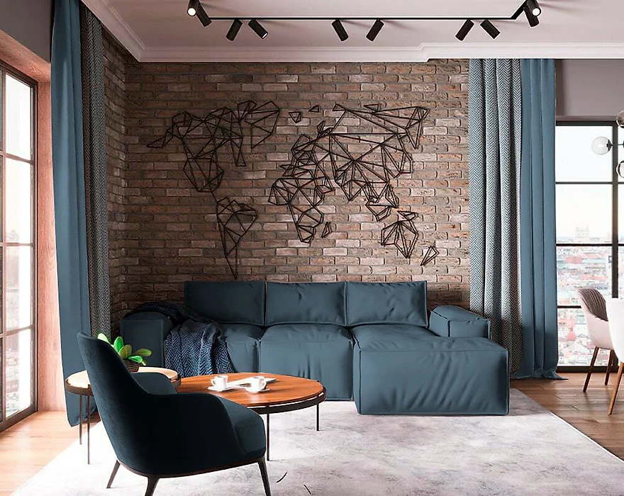 Синий угловой диван Loft Lux Дизайн 2