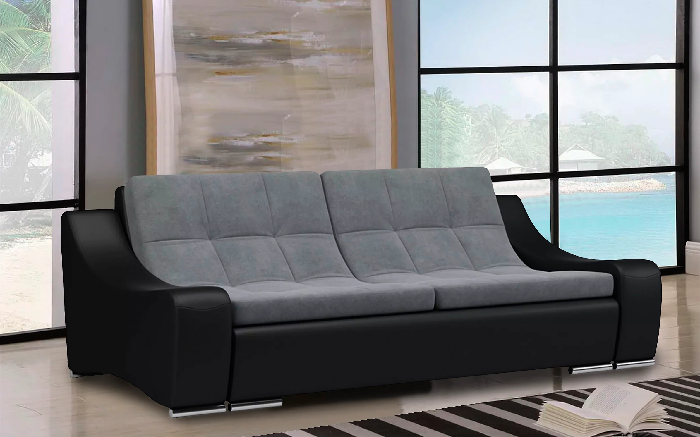 Прямой модульный диван Монреаль-5 Плюш Графит