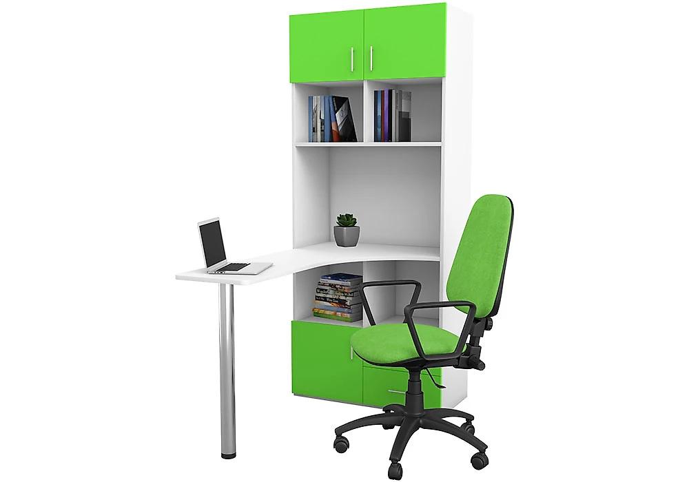 Письменный стол  GK ST 100 Белый-Зеленый со стеллажом