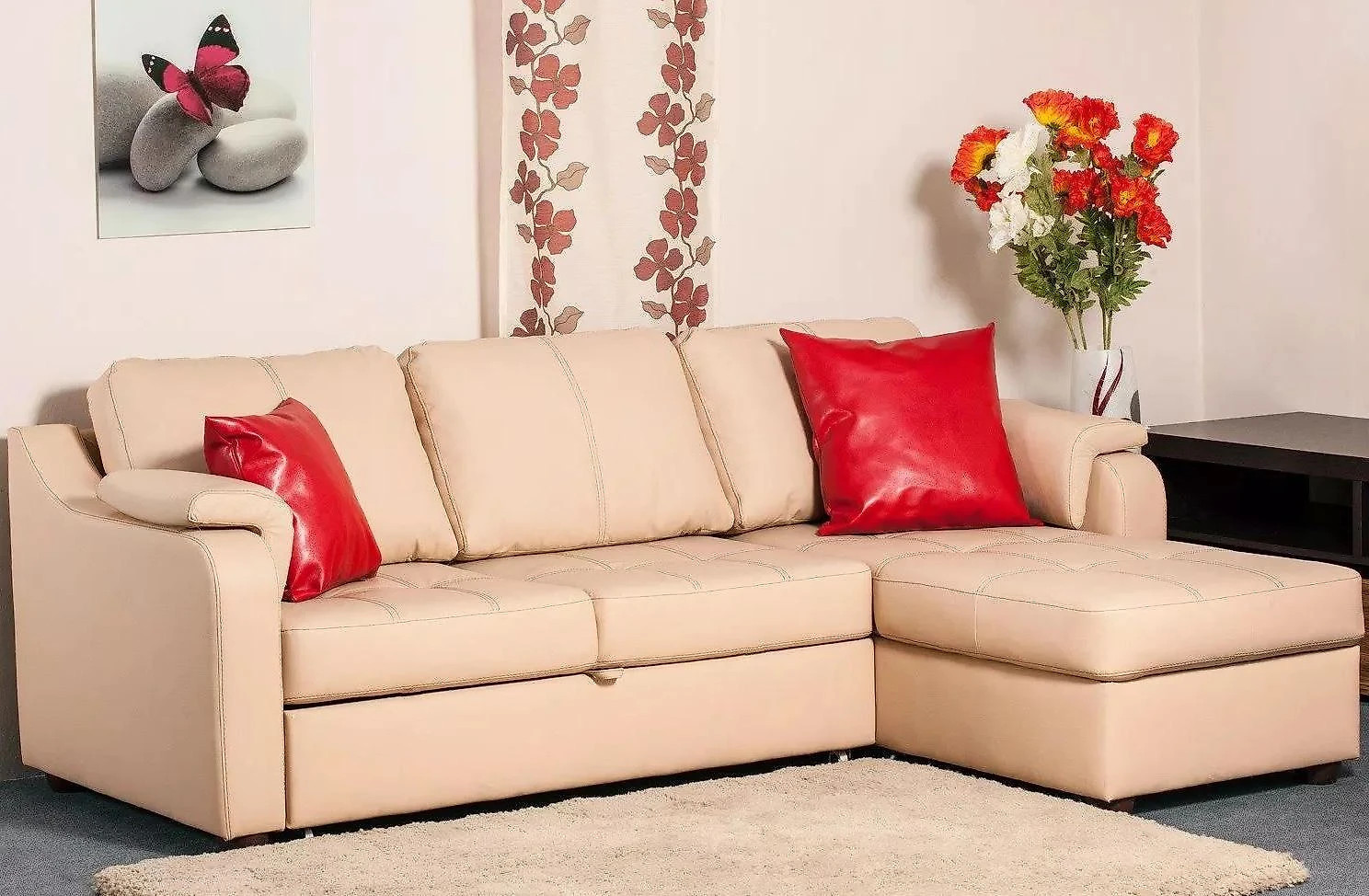 Угловой диван с ящиком для белья Берета Дизайн 2 кожаный