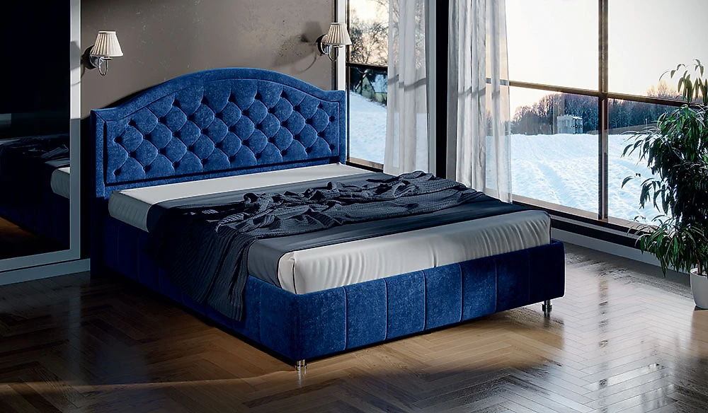 Большая двуспальная кровать 295 Синяя