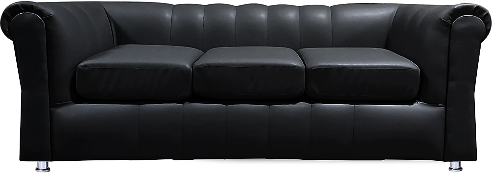 Прямой кожаный диван Брайтон-3 (Честер-3) Блэк СПБ