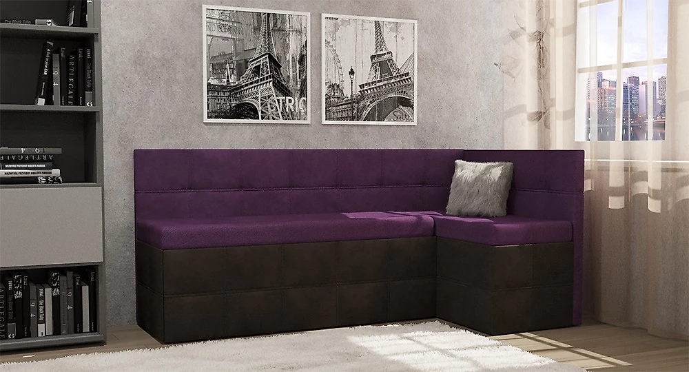 угловой диван на кухню Токио (Домино) Комби Виолет угловой
