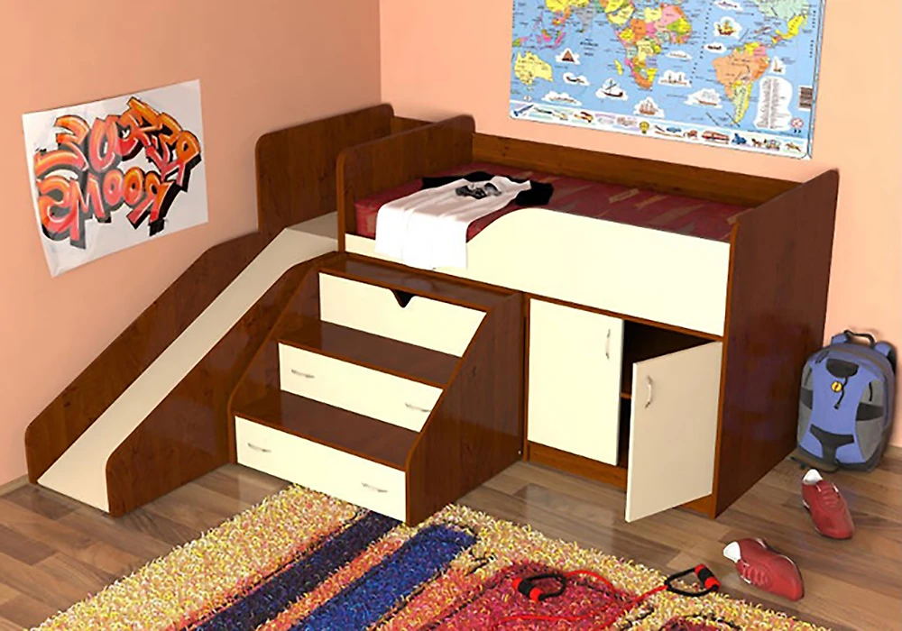 Кровать-чердак с игровой зоной Кузя-3 (Гулливер)