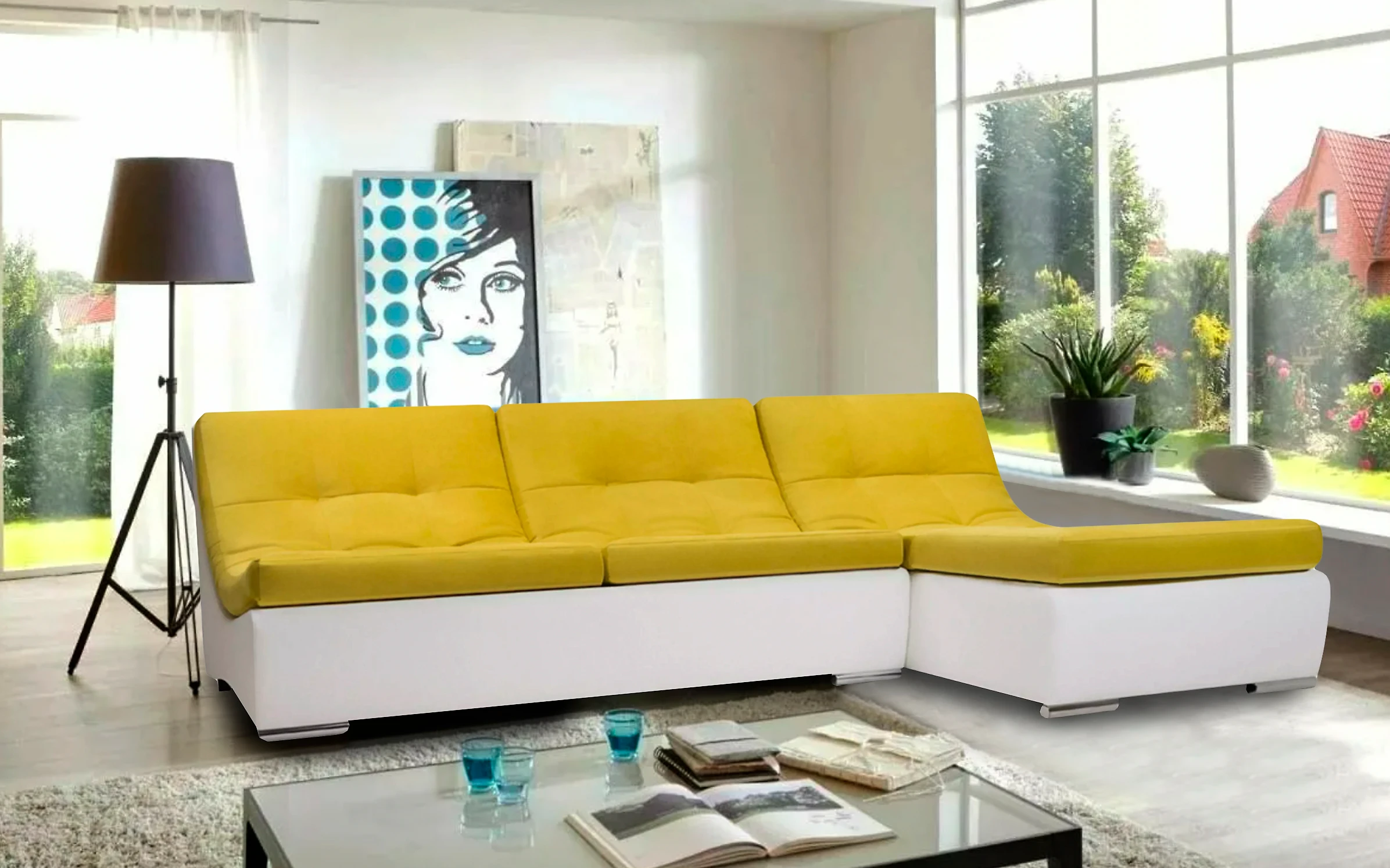 Модульный диван с оттоманкой  Монреаль-1 Плюш Yellow (тест)