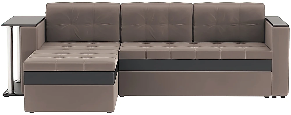 Угловой диван с левым углом Атланта Плюш Лайт Браун со столиком