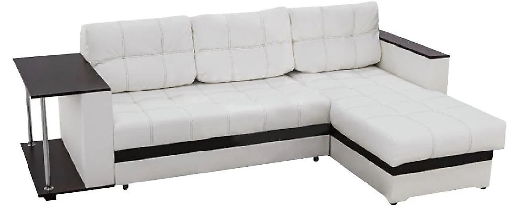Угловой диван с ящиком в подлокотниках Атланта со столом белая АМ