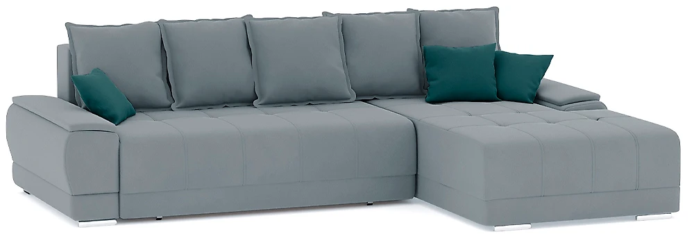 Угловой диван с ящиком для белья Nordviks (Модерн) Плюш Плюш Лайт Грей - Изумруд