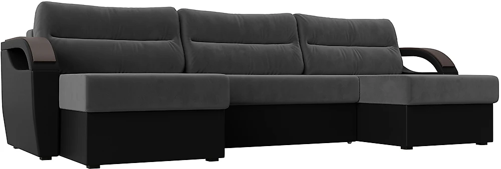 Угловой диван черно-белый Форсайт Микс Плюш 6