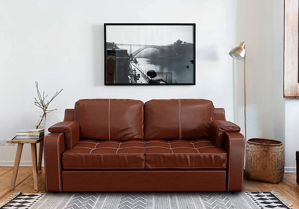 Раскладной кожаный диван Берета  2-х местный Дизайн 4 кожаный