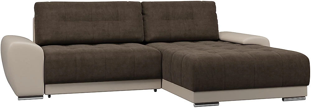 Угловой диван с подушками Пуэрто Плюш Шоколад Беж