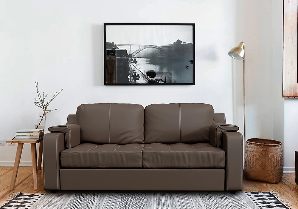 Прямой кожаный диван Берета  2-х местный Дизайн 2 кожаный